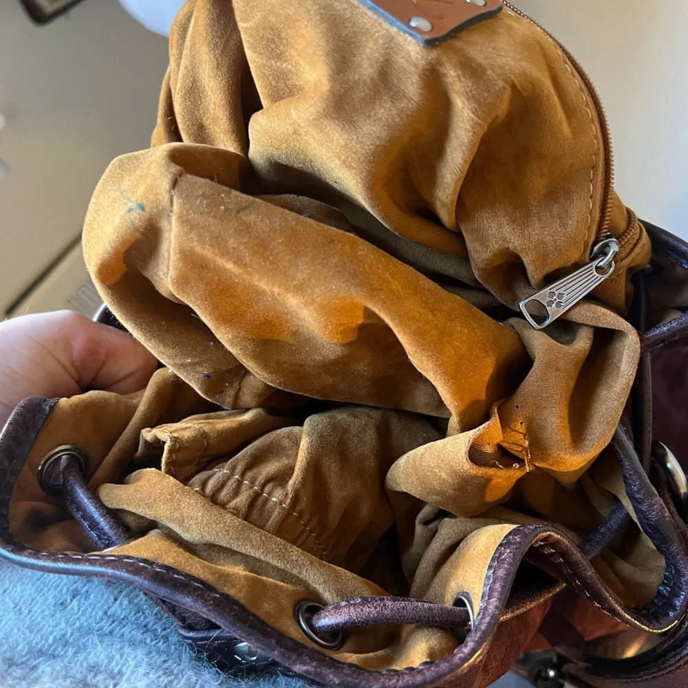 Patricia Nash Leather Melrose Plum Bucket Drawstring Handbag - Picture 6 of 9